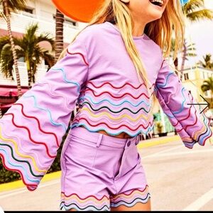 Lola + The boys crop scalloped bell sleeve rainbow purple top girls 12